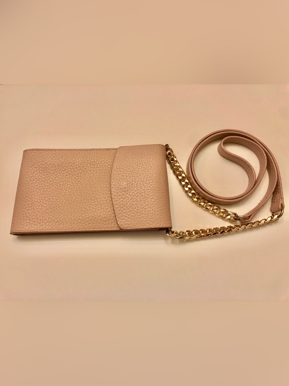 14th & Union Tompkins Pink Dust Pebbled Leather Phone Crossbody with Gold Chain